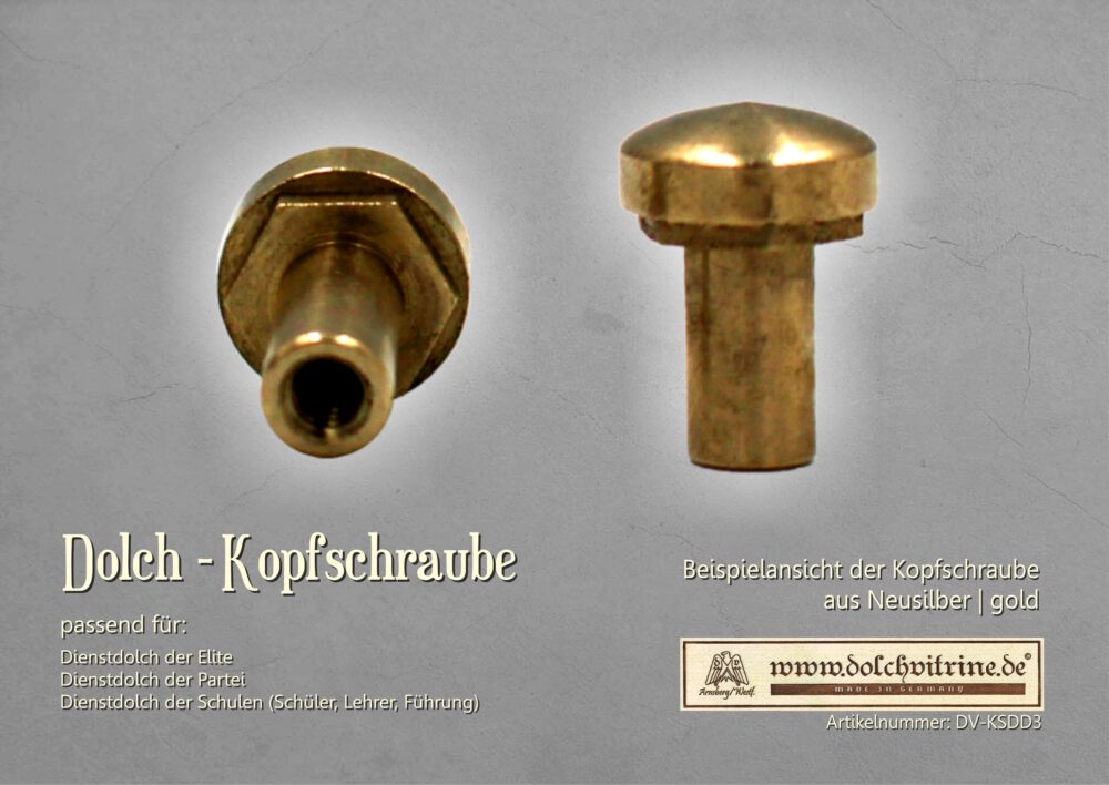 Kopfschraube für Dienstdolche aus Neusilber | Nickel | Gold – Bild 3